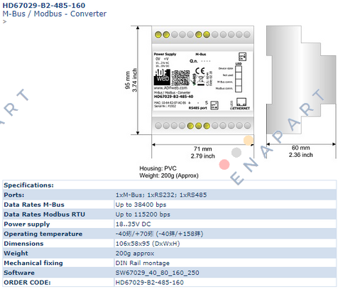 HD67029-B2-485-160 Gateway M-Bus/Modbus RS485 (fino a 160 slave)