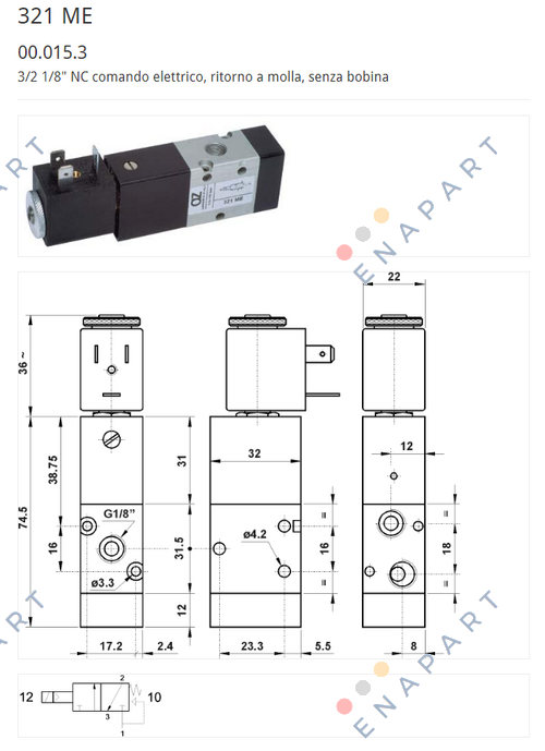 00.015.3 Type 321 ME, 1/8" Valvola solenoide