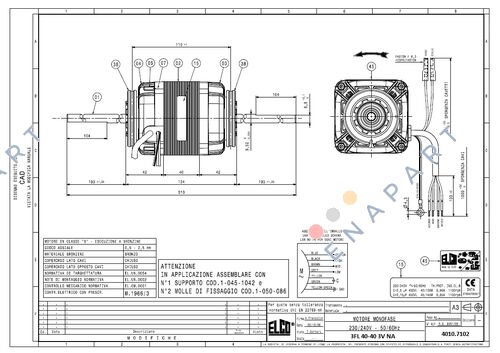 108206 / 1BT 40-40 3V NA 230V 50/60Hz MOTORE VENTILATORE