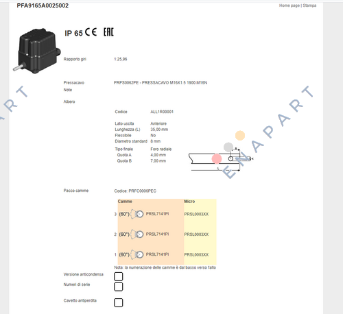 PFA9165A0025002 finecorsa a giri base